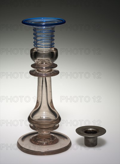 Candlestick and Bobeche, mid-1800s. America, Pennsylvania, Pittsburgh ?, mid-19th century. Glass and detachable pewter bobeche; overall: 23.1 x 10.2 cm (9 1/8 x 4 in.).