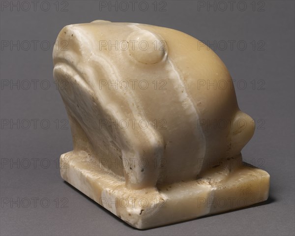 Statue of Heqat, the Frog Goddess, c. 2950 BC. Egypt, Predynastic Period, Late Naqada III Period (3100-2950 BC) to Early Dynastic Period, Early Dynasty 1 (2950-2573 BC). Travertine (Egyptian alabaster); overall: 15.4 x 14.7 x 15.5 cm (6 1/16 x 5 13/16 x 6 1/8 in.).