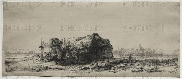 Landscape with a  Cottage and Hay Barn: Oblong, 1641. Rembrandt van Rijn (Dutch, 1606-1669). Etching and drypoint; sheet: 13.9 x 33 cm (5 1/2 x 13 in.); platemark: 12.9 x 32.4 cm (5 1/16 x 12 3/4 in.)