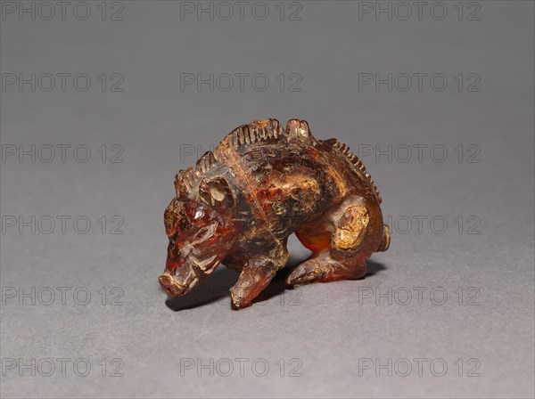Pendant in the Form of a Boar, 400s BC. Italy, Etruscan, 5th Century BC. Amber; overall: 2.7 cm (1 1/16 in.).