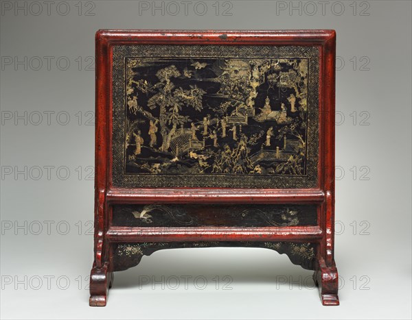 Table Screen:  The Peach Blossom Spring, Land of the Immortals, 14th Century. China, Yuan dynasty (1271-1368). Lacquer on wood with mother-of-pearl inlay; overall: 48.9 x 44.6 cm (19 1/4 x 17 9/16 in.).