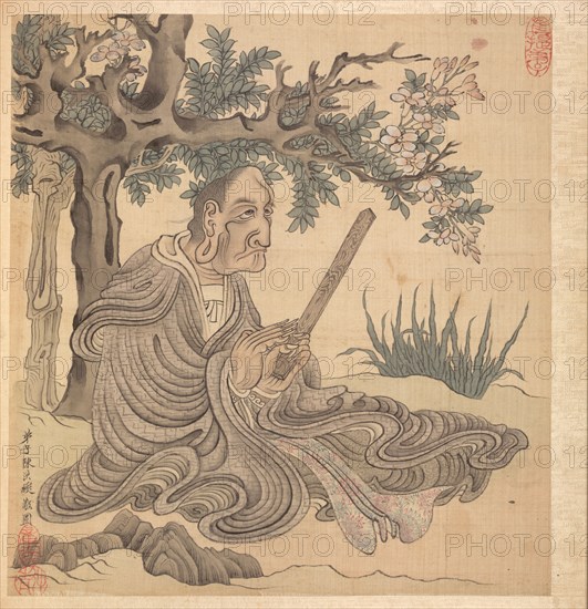 Paintings after Ancient Masters: A Lohan [after Kuan-hsiu], 1598-1652. Chen Hongshou (Chinese, 1598/99-1652). Album leaf, ink and color on silk; overall: 30.2 x 26.7 cm (11 7/8 x 10 1/2 in.).