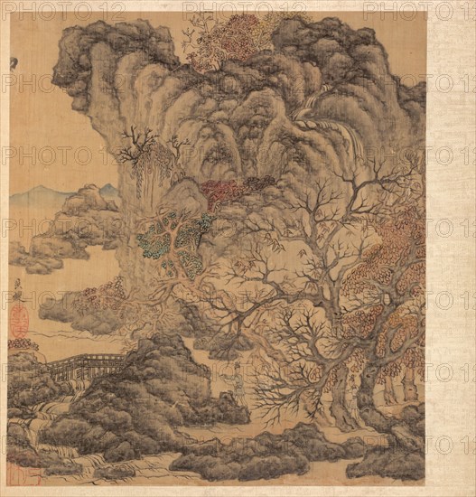 Paintings after Ancient Masters:Travelers in an Autumn Landscape, 1598-1652. Chen Hongshou (Chinese, 1598/99-1652). Album leaf, ink and color on silk; overall: 30.2 x 26.7 cm (11 7/8 x 10 1/2 in.).