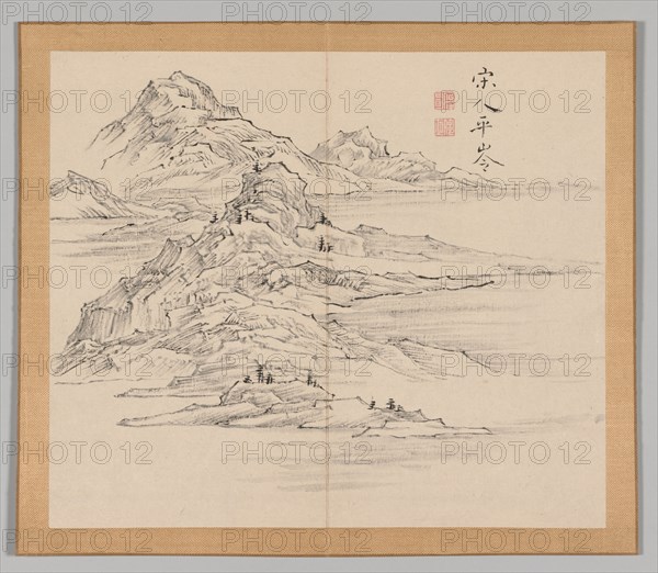 Double Album of Landscape Studies after Ikeno Taiga, Volume 1 (leaf 35), 18th century. Aoki Shukuya (Japanese, 1789). Pair of albums; ink, or ink and light color on paper; album, closed: 28.3 x 33 cm (11 1/8 x 13 in.).