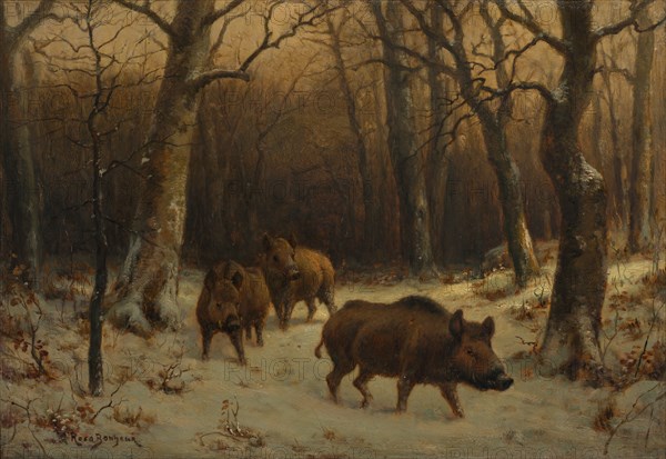 Wild Boars in the Snow, c. 1872-1877. Rosa Bonheur (French, 1822-1899). Oil on wood panel; unframed: 21 x 30.8 cm (8 1/4 x 12 1/8 in.)
