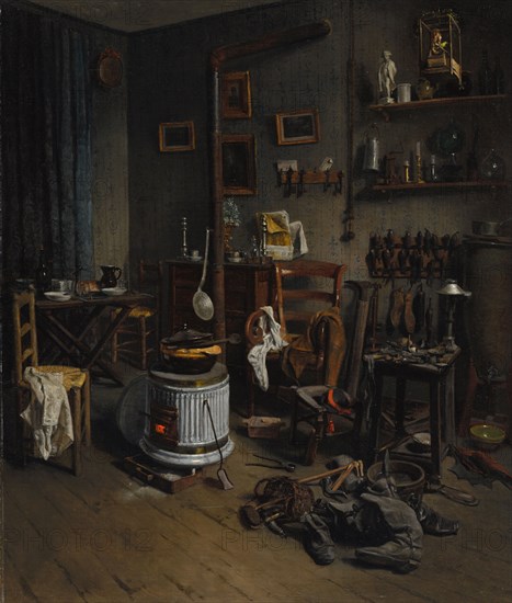 Cobbler's Quarters, 1860s. Jean-Alphonse Duplessy (French, 1817-aft 1872). Oil on fabric; unframed: 60.5 x 51.2 cm (23 13/16 x 20 3/16 in.)