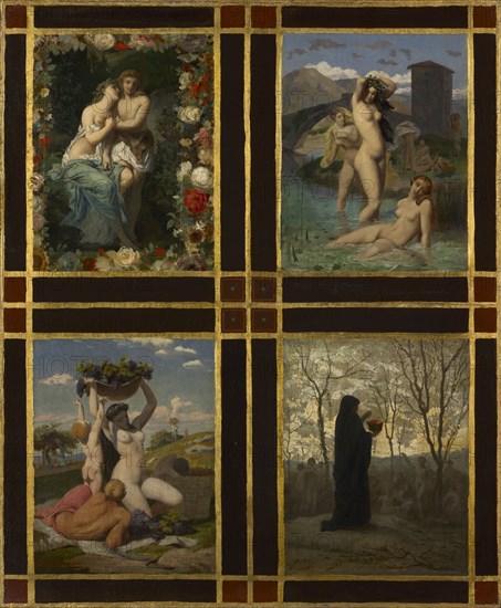 The Four Seasons, 1850. Henry Picou (French, 1824-1895), Jean-Léon Gérôme (French, 1824-1904), Gustave Rodolphe Boulanger (French, 1824-1888), Jean-Louis Hamon (French, 1821-1874). Oil on fabric; framed: 75 x 66.5 x 7 cm (29 1/2 x 26 3/16 x 2 3/4 in.); unframed: 56.3 x 46.5 cm (22 3/16 x 18 5/16 in.)