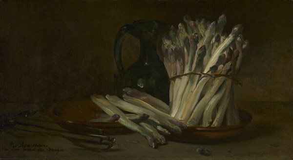 Still Life with Asparagus, c. 1880. Philippe Rousseau (French, 1816-1887). Oil on fabric; unframed: 36 x 65 cm (14 3/16 x 25 9/16 in.)