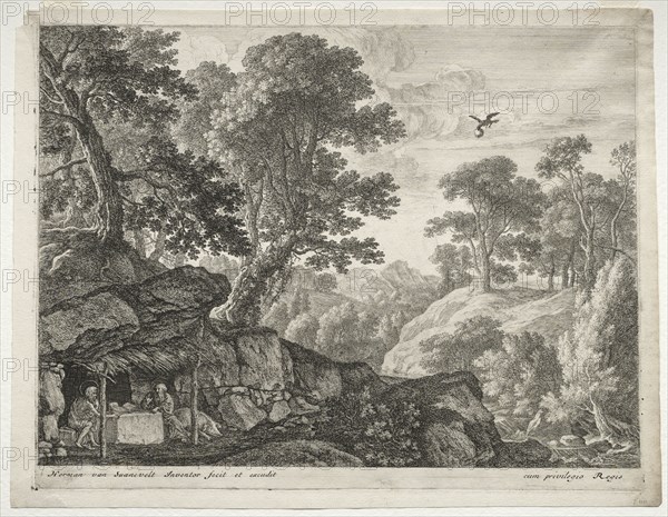Landscape with Sts. Paul and Anthony. Herman van Swanevelt (Dutch, c. 1600-1655). Etching and engraving