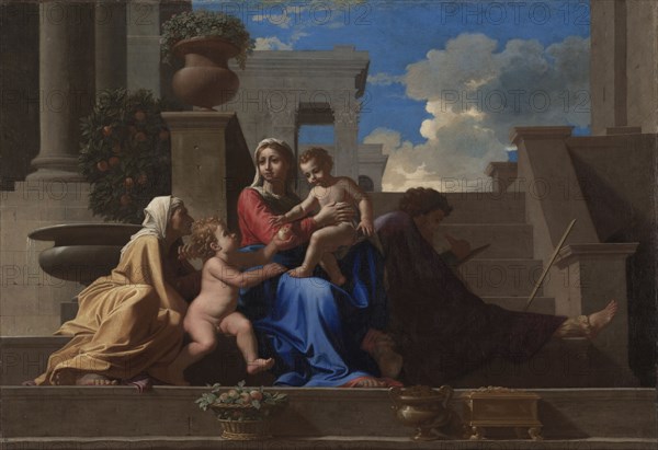 The Holy Family on the Steps, 1648. Nicolas Poussin (French, 1594-1665). Oil on canvas; framed: 103.5 x 135.3 x 13.3 cm (40 3/4 x 53 1/4 x 5 1/4 in.); unframed: 73.3 x 105.8 cm (28 7/8 x 41 5/8 in.); former: 72.3 x 104 cm (28 7/16 x 40 15/16 in.).