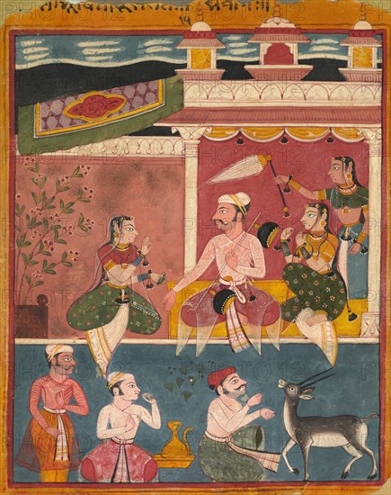 Malkaus Raga, from Ragamala, c. 1610. India, Rajasthan, Mewar, Chawand, 17th century. Color on paper; overall: 18.4 x 15.3 cm (7 1/4 x 6 in.).