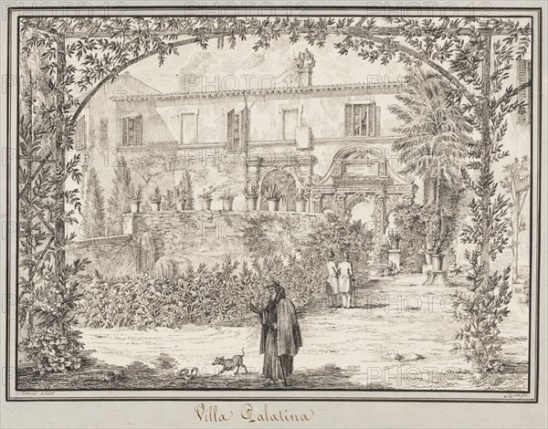 Villa Palatina, 1830. Peter Heinrich Lambert von Hess (German, 1792-1871). Pen and black ink with faint traces of graphite; framing lines in black ink, with gray wash border; sheet: 26.8 x 35.2 cm (10 9/16 x 13 7/8 in.); image: 19.3 x 26 cm (7 5/8 x 10 1/4 in.).