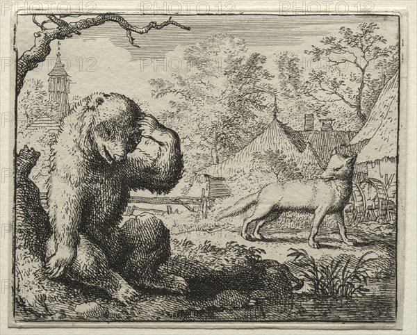 Reynard the Fox:  Reynard Chides the Injured Bear. Allart van Everdingen (Dutch, 1621-1675). Etching