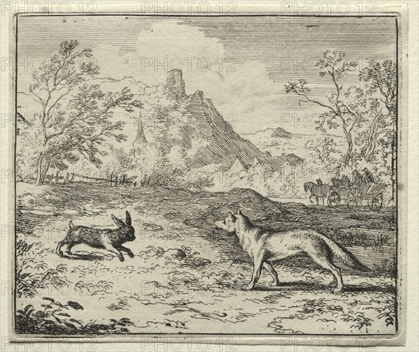 Reynard the Fox:  Reynard and the Rabbit. Allart van Everdingen (Dutch, 1621-1675). Etching