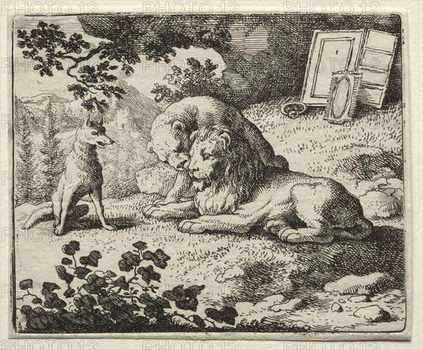 Reynard the Fox:  Reynard Promises Gifts to the Lion. Allart van Everdingen (Dutch, 1621-1675). Etching