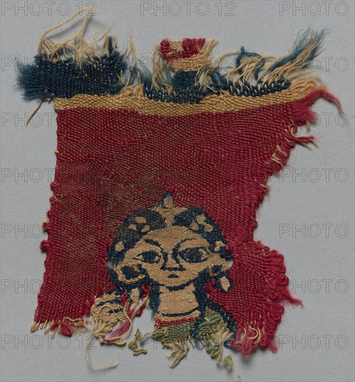 Fragment, Probably from a Hanging, 800s. Iran or Iraq, Abbasid period, 9th century. Tapestry; wool and cotton; overall: 18.5 x 16 cm (7 5/16 x 6 5/16 in.)