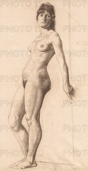 Standing Nude Model. Otto H. Bacher (American, 1856-1909). Charcoal;