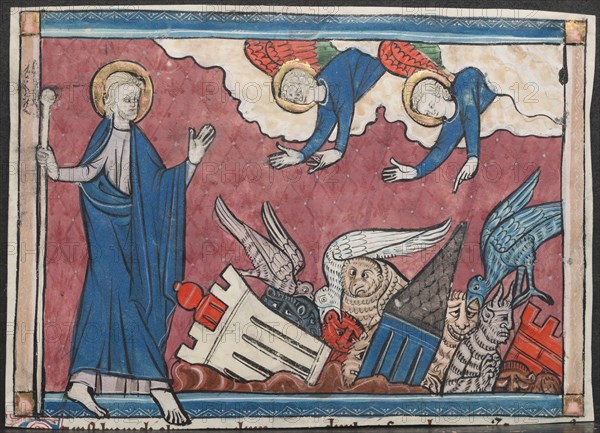 Miniature from a Manuscript of the Apocalypse: The Fall of Babylon, c. 1295. France, Lorraine, 13th century. Ink, tempera, and gold on vellum; sheet: 10.4 x 14.6 cm (4 1/8 x 5 3/4 in.).