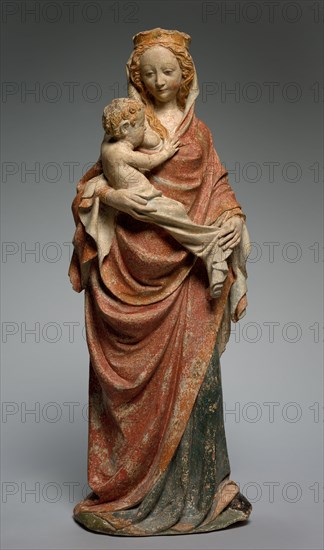 Virgin Nursing the Christ Child, c. 1380. France, Île de France, 14th century. Painted limestone; overall: 111 x 38.5 cm (43 11/16 x 15 3/16 in.)