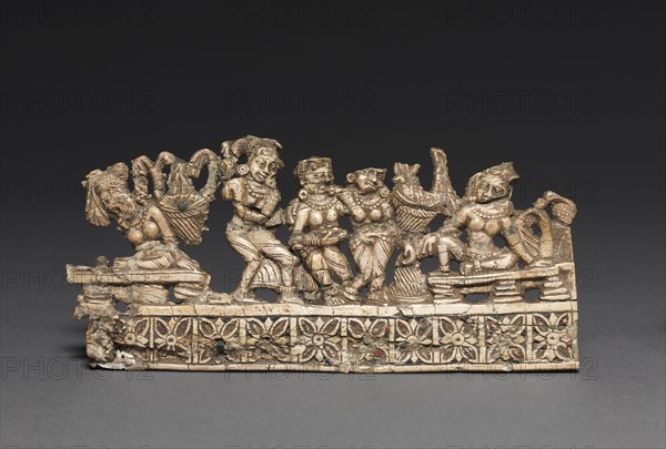 Ladies Entertained by Dancers, 1-200. Afghanistan, Begram, Kushan Period (1st century-320). Ivory; overall: 7.5 x 17 cm (2 15/16 x 6 11/16 in.).