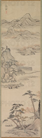 Landscape with Boaters, late 18th-early 19th century. Kenkado Kimura (Japanese, 1736-1802). Hanging scroll; ink and slight color on paper; overall: 170.2 x 45.7 cm (67 x 18 in.); painting only: 90.8 x 26.3 cm (35 3/4 x 10 3/8 in.).