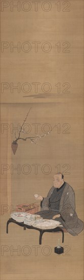 Portrait of Kinokuniya Bunzaemon, 19th century. Attributed to Utagawa Toyokuni (Japanese, 1769-1825). Hanging scroll; ink and color on silk; overall: 136.6 x 31.5 cm (53 3/4 x 12 3/8 in.); within painted borders: 89 x 27.3 cm (35 1/16 x 10 3/4 in.).