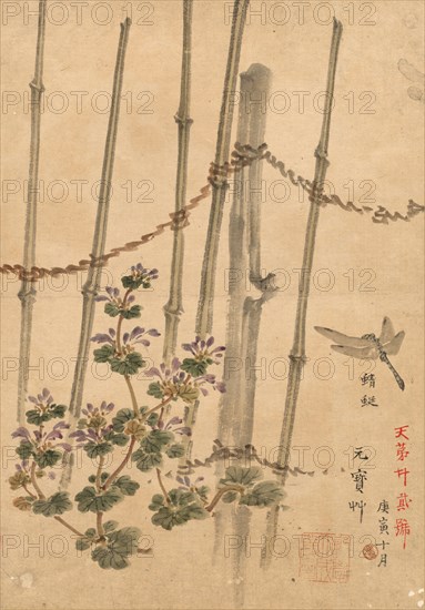 Bamboo Fence and Chrysanthemums, c. 1890. Kono Bairei (Japanese, 1844-1895). Ink and color on paper;