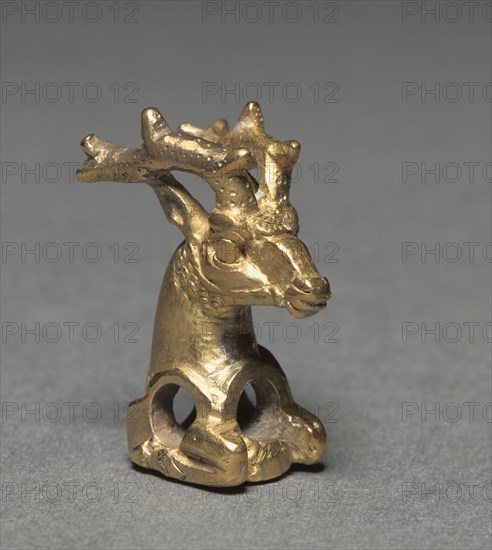Stag Bridle Ornament, 400-300 BC. Iran or Afghanistan, Sarmatian, 5th-3rd Century BC. Gold; overall: 2.4 x 1.4 x 2.2 cm (15/16 x 9/16 x 7/8 in.).