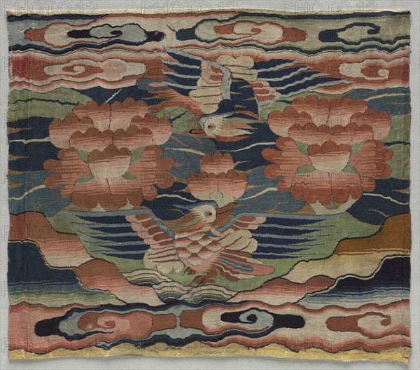 Rank Badge with Mandarin Ducks, c. 1500-1550. China, Ming dynasty (1368-1644). K'o-ssu: silk and gold; overall: 32 x 36.1 cm (12 5/8 x 14 3/16 in.)