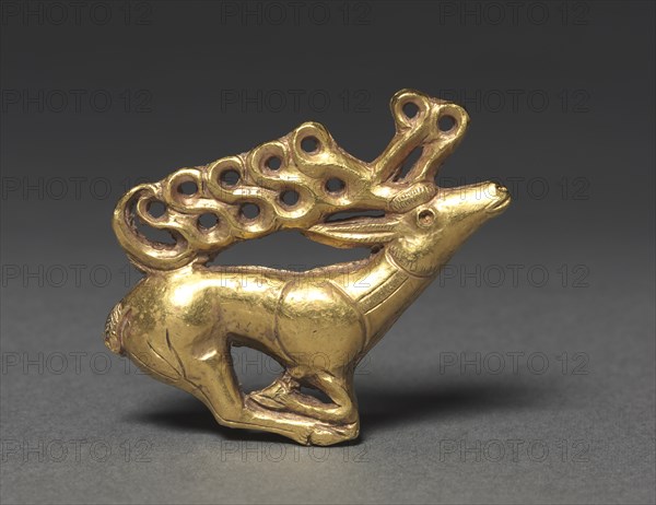 Stag Plaque, 400-300 BC. Western Asia, Scythian, 5th-4th Century BC. Gold, cast in shell mold; overall: 4.1 cm (1 5/8 in.).