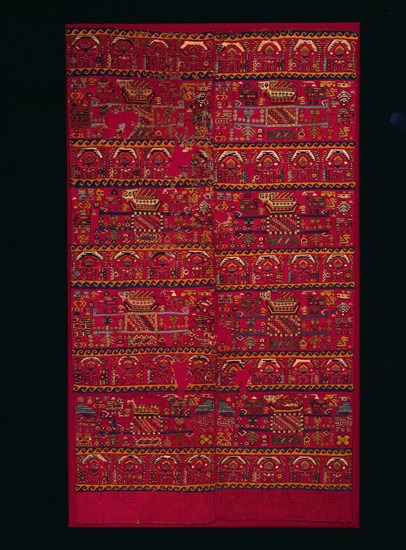 Two Tapestry-woven Panel Fragments, 1000-1460s. Central Andes, North Coast, Chimu people. Camelid fiber and cotton, tapestry weave; overall: 88 x 51 cm (34 5/8 x 20 1/16 in.)