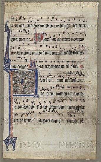 Leaf from a Choral Book: Annunciation to Zaccharias, c. 1265. France, Cambrai, 13th century. Ink, tempera, and gold on parchment; sheet: 49.7 x 29.9 cm (19 9/16 x 11 3/4 in.)