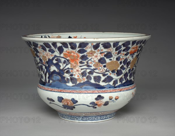 Vase (Imari ware), c 1700s- 1800s. Japan, Arita, Imari ware, 18th- 19th century. Underglaze blue with overglaze red porcelain; diameter: 24.1 x 36.8 cm (9 1/2 x 14 1/2 in.).