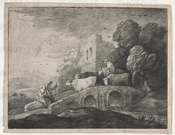 Wooded Landscape with Herdsmen Driving Cattle, 1779-1780. Thomas Gainsborough (British, 1727-1788). Etching; sheet: 32.2 x 41.2 cm (12 11/16 x 16 1/4 in.); image: 29.9 x 38.9 cm (11 3/4 x 15 5/16 in.)
