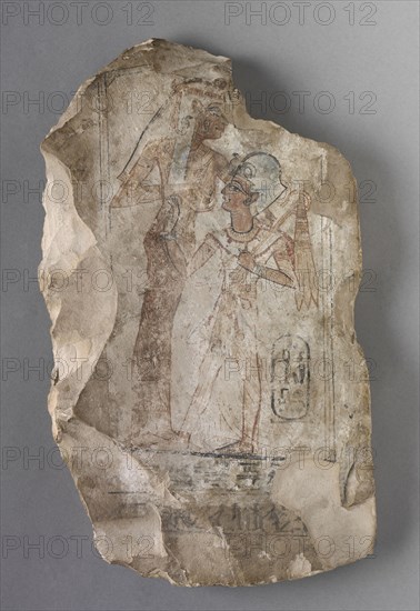 Ostracon: Ramesses II Suckled by a Goddess, c. 1279-1213 BC. Egypt, New Kingdom, Dynasty 19, reign of Ramesses II, 1279-1213 BC. Painted limestone; overall: 31.2 x 18.2 x 3.3 cm (12 5/16 x 7 3/16 x 1 5/16 in.).