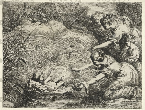 Moses Saved from the Nile. Bartolomeo Biscaino (Italian, 1632-1657). Etching