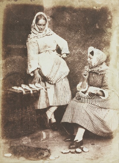 Newhaven Fishwives, Jeanie Wilson and Annie Linton, 1845. David Octavius Hill (British, 1802-1870), and Robert Adamson (British, 1821-1848). Salted paper print from calotype negative; image: 29.5 x 14.4 cm (11 5/8 x 5 11/16 in.); matted: 45.7 x 35.6 cm (18 x 14 in.)