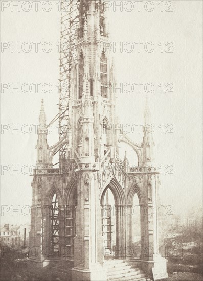 Sun Pictures in Scotland, plate 2: Scott Monument Under Construction, 1844. William Henry Fox Talbot (British, 1800-1877). Salted paper print from calotype negative; image: 19.7 x 15.8 cm (7 3/4 x 6 1/4 in.); paper: 23 x 18.5 cm (9 1/16 x 7 5/16 in.); matted: 45.7 x 35.6 cm (18 x 14 in.)