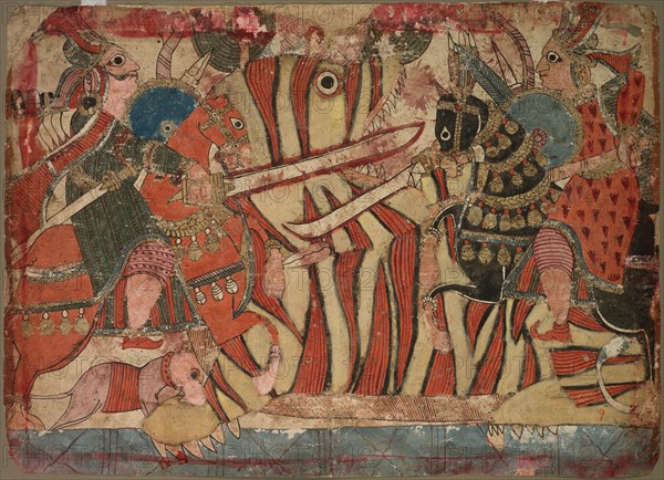 Illustration of the Mahabharata, c. 1800. India, Maharashtra, Paithan School, early 19th Century. Color on paper; overall: 29.2 x 40.7 cm (11 1/2 x 16 in.).