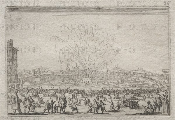 Fireworks on the Arno, c. 1622. Jacques Callot (French, 1592-1635). Etching