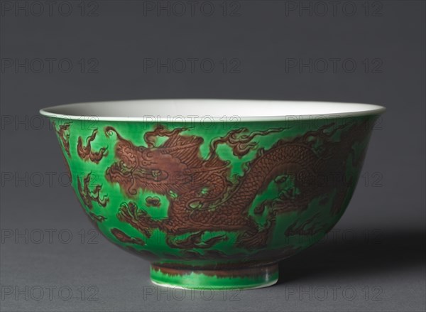 Bowl with Dragons, 1662-1722. China, Jiangxi province, Jingdezhen kilns, Qing dynasty (1644-1912), Kangxi mark and period (1662-1722). Porcelain with incised and enamel decoration; diameter: 11.2 cm (4 7/16 in.).