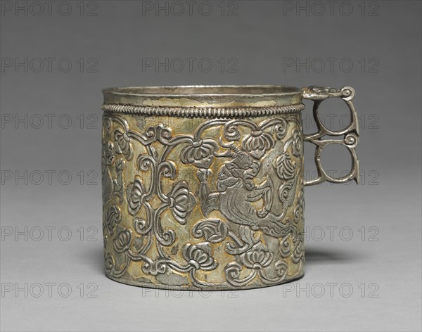 Beaker, c. 700. Central Asia or Tibet, early 8th century. Silver with gilding; diameter: 10.2 cm (4 in.); overall: 10.2 cm (4 in.).