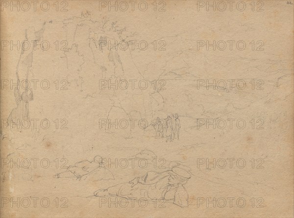 Album with Views of Rome and Surroundings, Landscape Studies, page 44a: Figures in a Landscape. Franz Johann Heinrich Nadorp (German, 1794-1876). Graphite on brown paper;