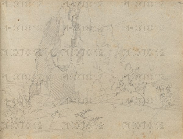 Album with Views of Rome and Surroundings, Landscape Studies, page 45a: Rocky Landscape. Franz Johann Heinrich Nadorp (German, 1794-1876). Graphite on brown paper;