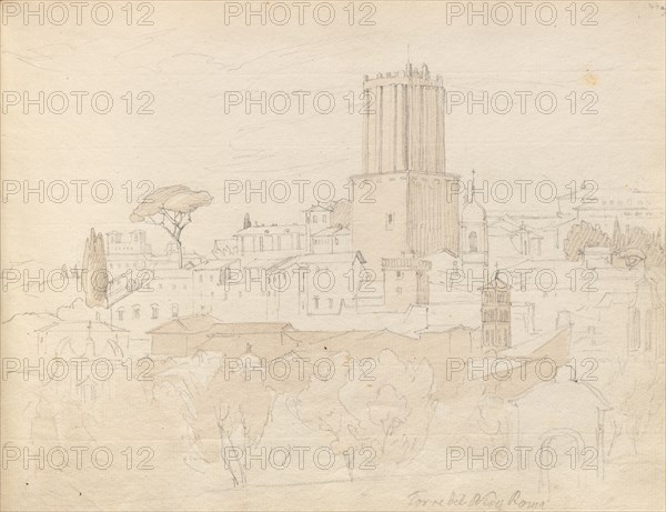 Album with Views of Rome and Surroundings, Landscape Studies, page 47a: " Torre del Nero, Rome". Franz Johann Heinrich Nadorp (German, 1794-1876). Graphite and brown wash;