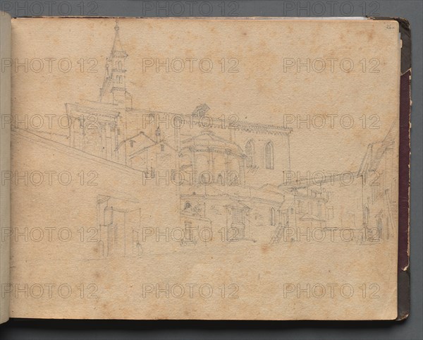 Album with Views of Rome and Surroundings, Landscape Studies, page 26a: Roman Architectural View. Franz Johann Heinrich Nadorp (German, 1794-1876). Graphite;