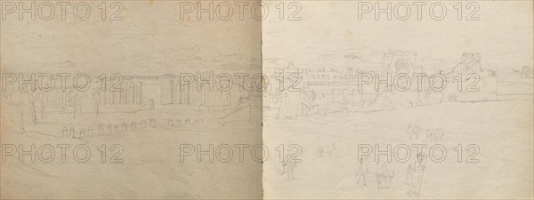 Album with Views of Rome and Surroundings, Landscape Studies, page 08b and 09 a: Panoramic view of Rome. Franz Johann Heinrich Nadorp (German, 1794-1876). Graphite;