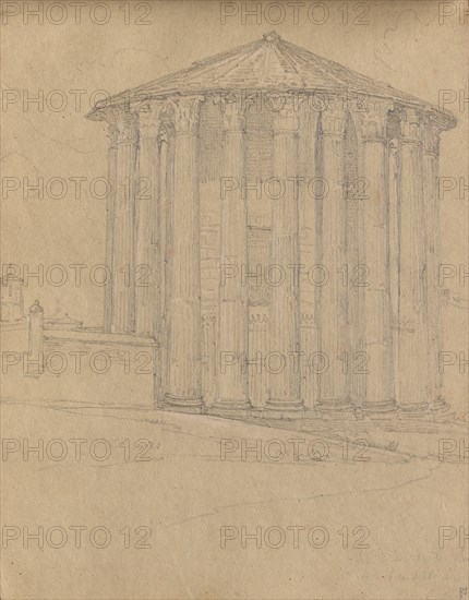 Album with Views of Rome and Surroundings, Landscape Studies, page 32a: Roman Temple. Franz Johann Heinrich Nadorp (German, 1794-1876). Graphite on brown paper;