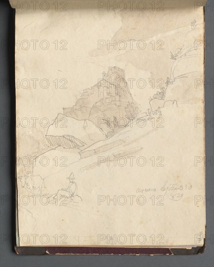 Album with Views of Rome and Surroundings, Landscape Studies, page 33a: "Cervera". Franz Johann Heinrich Nadorp (German, 1794-1876). Graphite on brown paper;