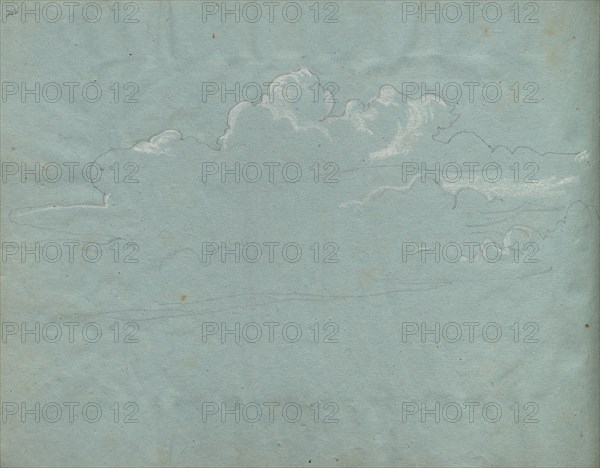 Album with Views of Rome and Surroundings, Landscape Studies, page 36b: Cloud Study. Franz Johann Heinrich Nadorp (German, 1794-1876). Graphite with white heightening on blue paper